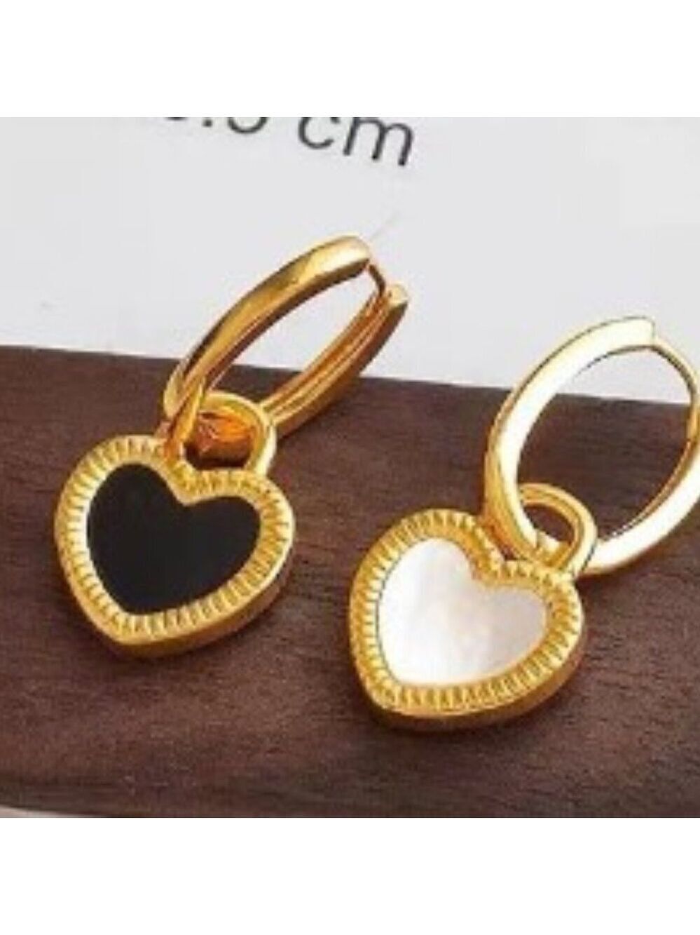 18K Gold Plated Black & White Reversible Heart Drop Earrings, Stainless Steel